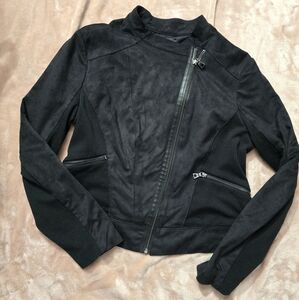 Elie Tahari Design Nation Black Faux Suede Zip Up Moto Jacket Size L